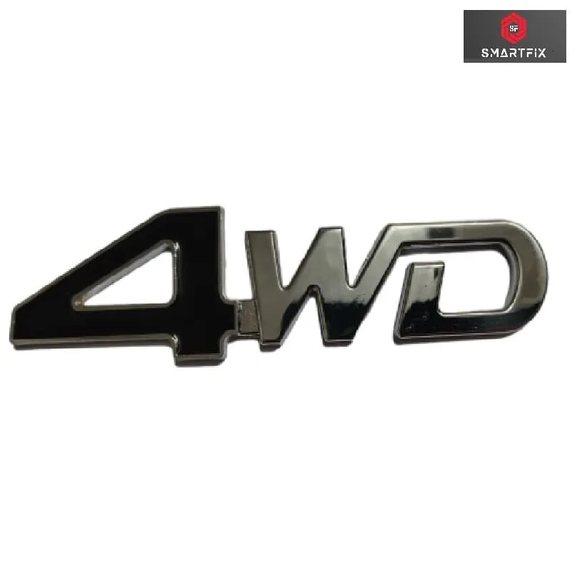 4WD 3D Metal Car Stickers for Cars, Red Silver & Black Silver Variants with Adhesive, Universal, 12.5x3x0.3 cm, Black Silver, Pack of 1