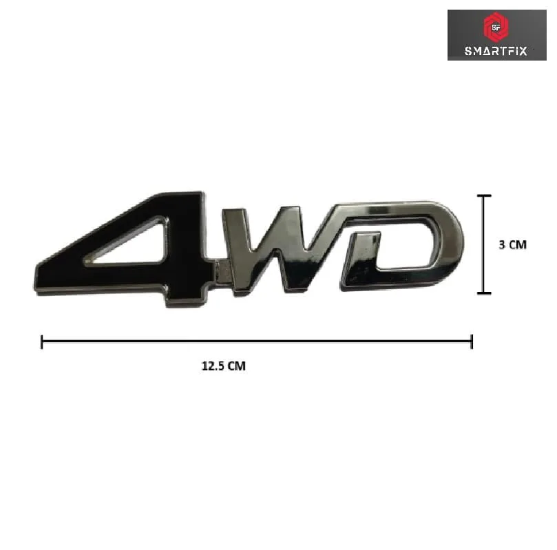 4WD 3D Metal Car Stickers for Cars, Red Silver & Black Silver Variants with Adhesive, Universal, 12.5x3x0.3 cm, Black Silver, Pack of 1 - Image 3