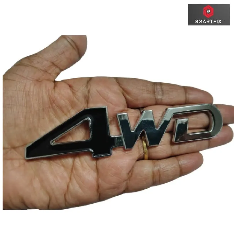 4WD 3D Metal Car Stickers for Cars, Red Silver & Black Silver Variants with Adhesive, Universal, 12.5x3x0.3 cm, Black Silver, Pack of 1 - Image 2