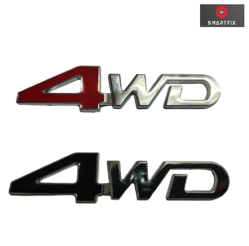 4WD 3D Metal Car Stickers for Cars, Red Silver & Black Silver Variants with Adhesive, Universal, 12.5x3x0.3 cm, Red Silver, Pack of 1 - Image 4