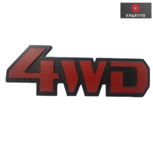 4WD Metal 3D Badge Car Monogram Sticker Logo, Chrome, Red, Universal 4x4 Vehicle, 14x4.5x0.5 cm with Adhesive, 4 Dimensional