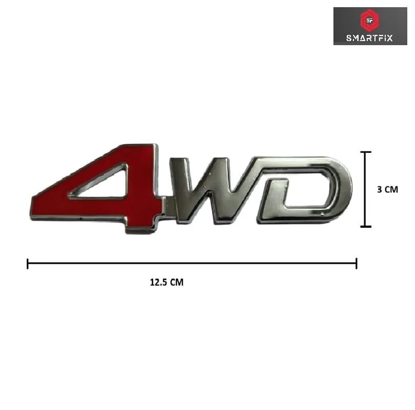 4WD 3D Metal Car Stickers for Cars, Red Silver & Black Silver Variants with Adhesive, Universal, 12.5x3x0.3 cm, Red Silver, Pack of 1 - Image 3