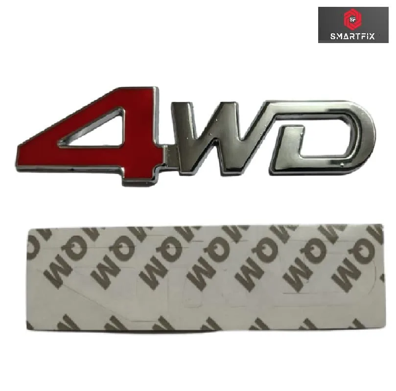 4WD 3D Metal Car Stickers for Cars, Red Silver & Black Silver Variants with Adhesive, Universal, 12.5x3x0.3 cm, Red Silver, Pack of 1 - Image 2