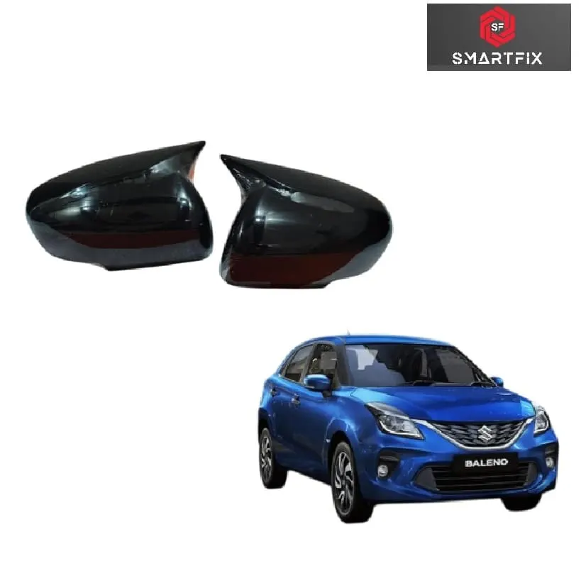 Batman Style Car Side Mirror Covers Compatible for All Baleno Models, Black ABS Material, Set of 2