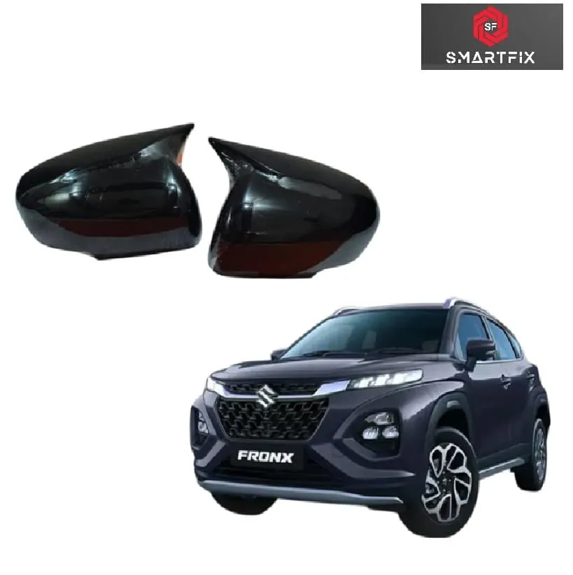 Batman Style Car Side Mirror Covers Compatible for Fronx 2023, Black ABS Material, Set of 2