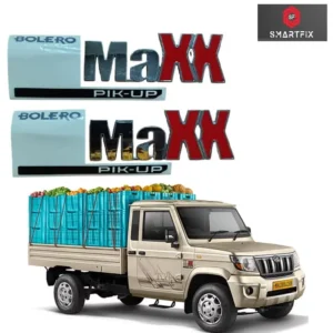 Monogram Badge for Mahindra Bolero MAXX Pickup BS6, 3D Letter Emblem Logo, Chrome, Set of 2 with Adhesive, Silver/Red