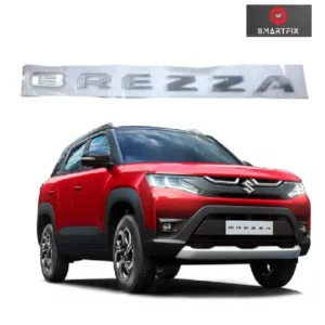 Brezza 3D Bonnet Letters Alphabets Maruti Suzuki Brezza Car Exterior Accessories, Chrome, Silver, with Adhesive, (Standard Size 2022 Model)