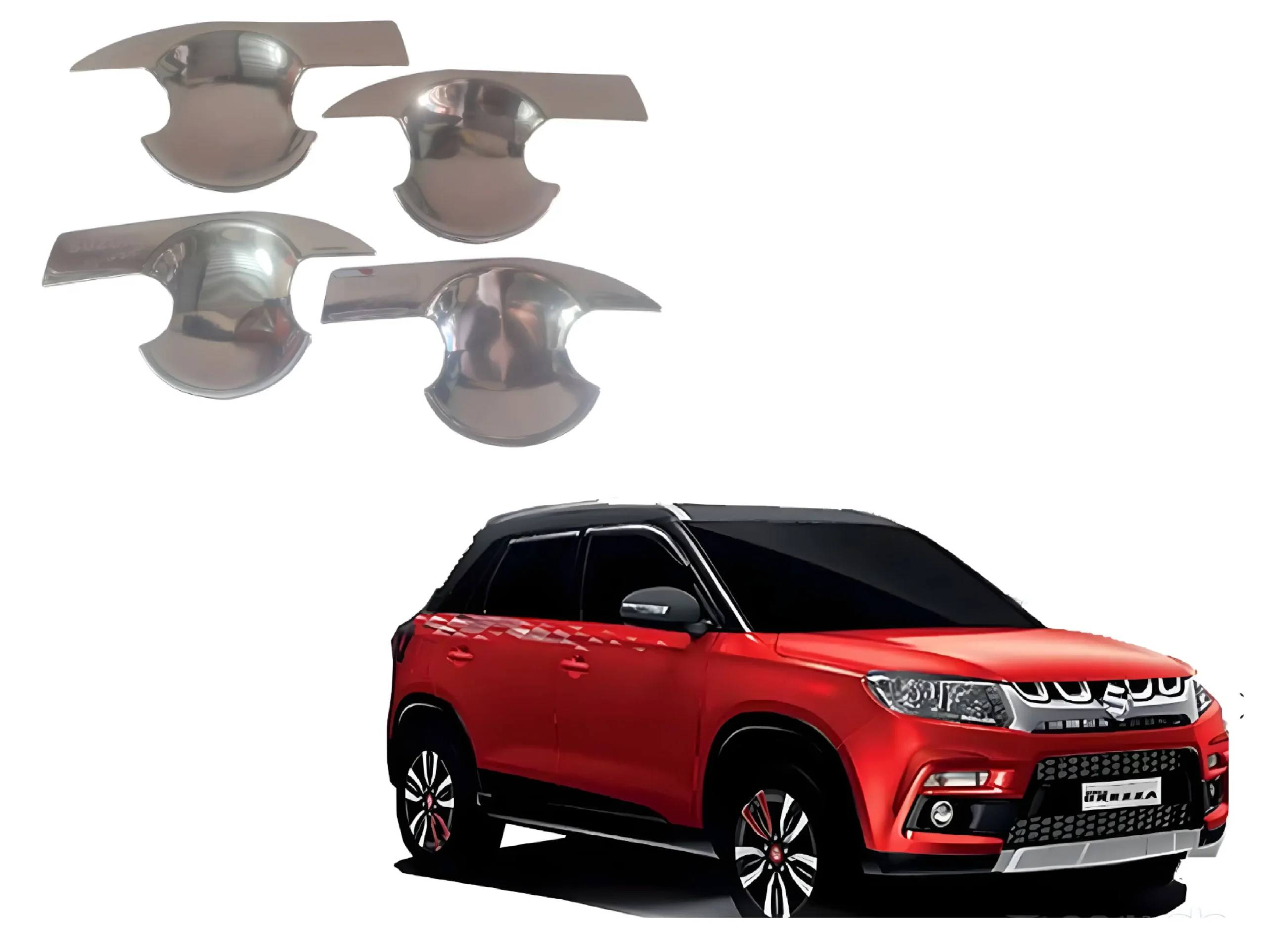 Finger Bowl for Maruti Suzuki Brezza 2015 Onwards Models, Finger Bowl Cover/Guard, Finger Grip, Chrome Finish, ABS Material, Silver, 1 Set of 4 Pcs