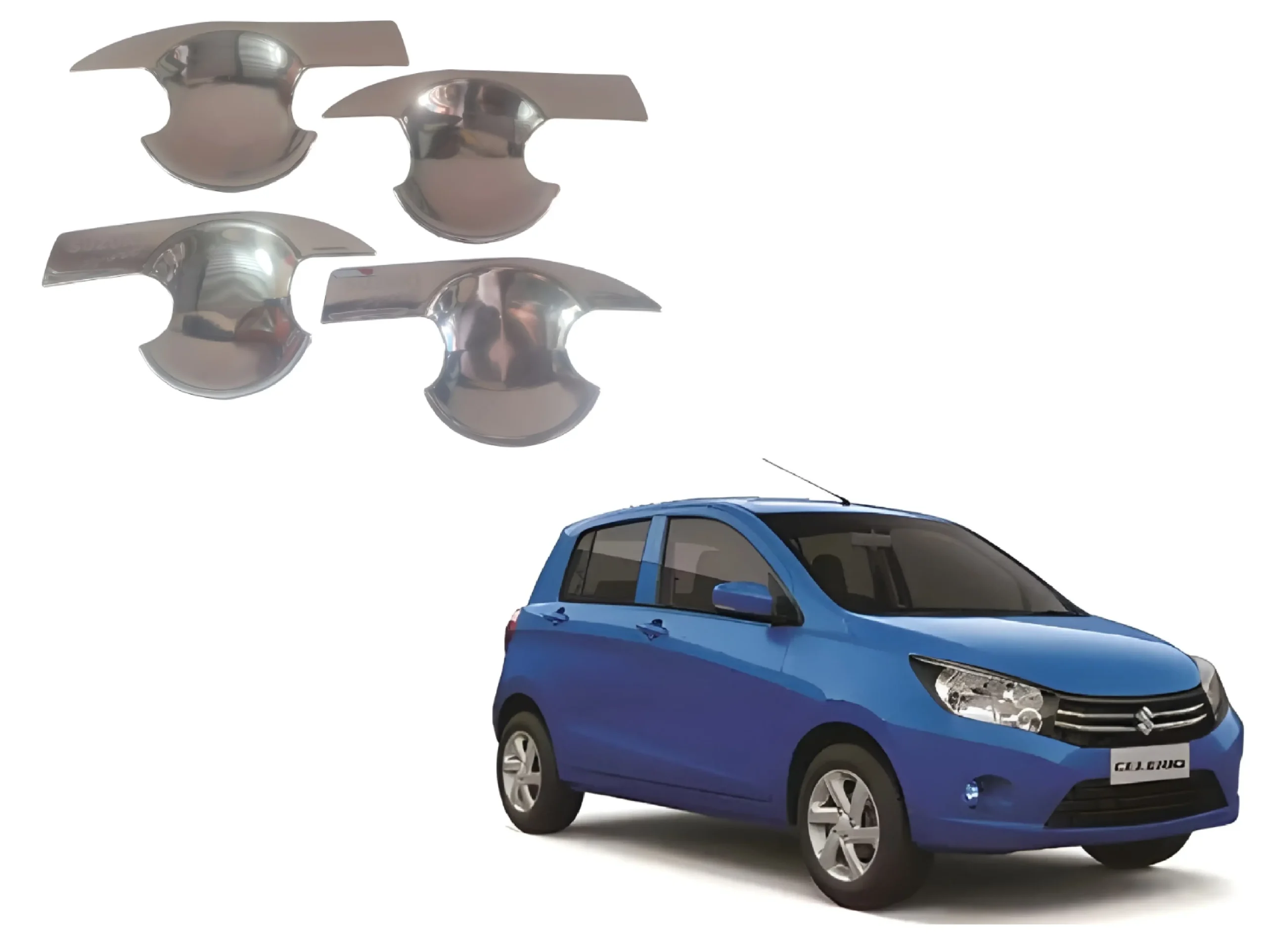 Finger Bowl for Maruti Suzuki Celerio 2013-2017, Finger Bowl Guard/Cover, Celerio Old Model Finger Grip, Chrome Finish, ABS Material, Silver, 1 Set of 4Pcs