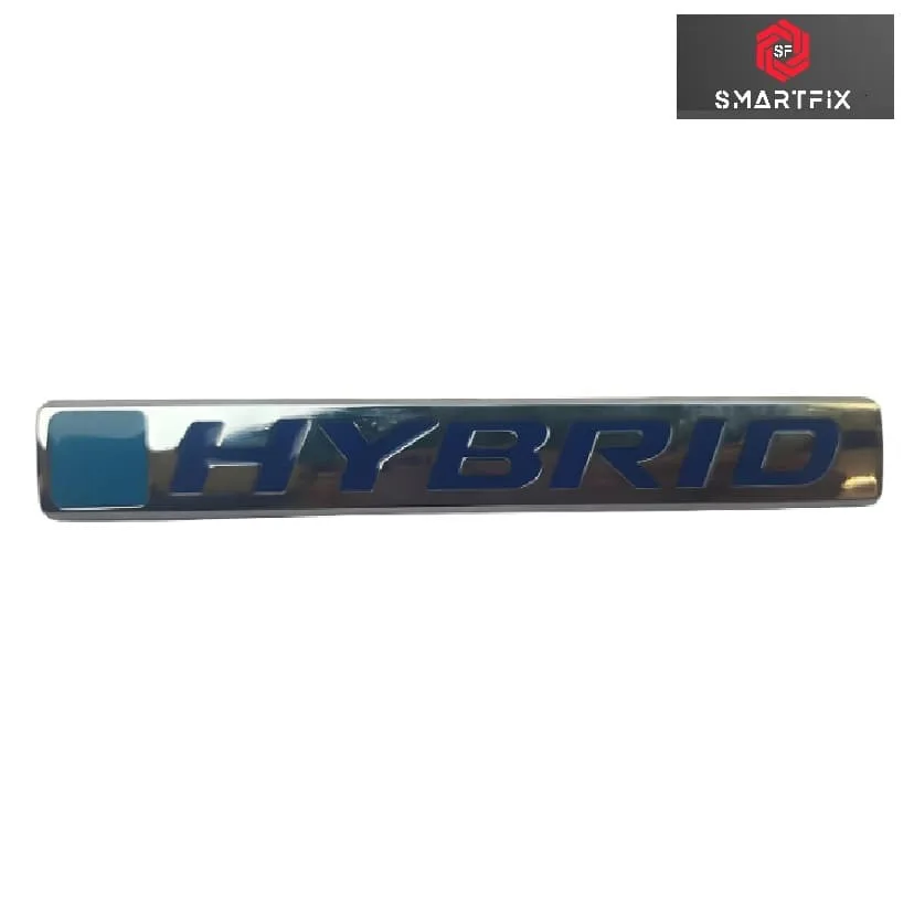 Hybrid Silver Badge Car Monogram Sticker for All Hybrid Cars, Universal, Metal(Pack of 1 Silver Colour with Blue Text)