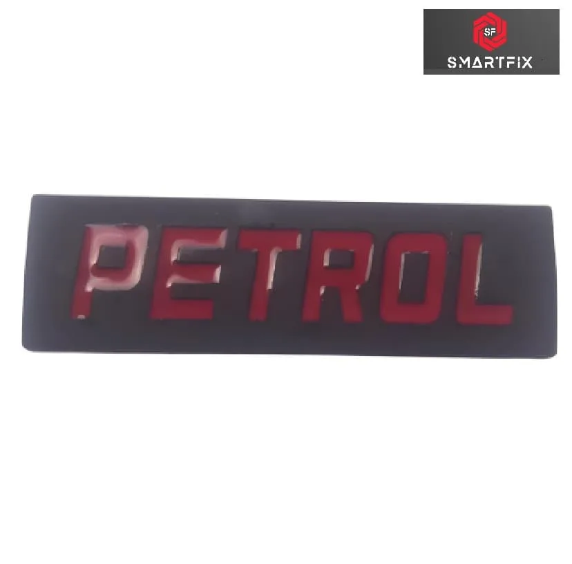 Petrol Badge Car Monogram Sticker for Fuel Tank Metal Black (with Red Text) Universal for All Petrol Vehicles