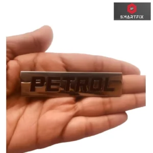 Petrol Badge Car Monogram Sticker, Fuel Tank Metal, Silver with Black Text, Universal for All Petrol Vehicles