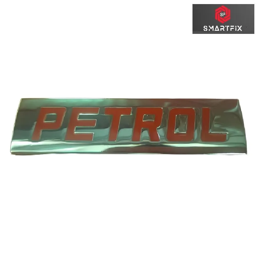 Petrol Badge Car Monogram Sticker for Fuel Tank Metal Silver with Red Text