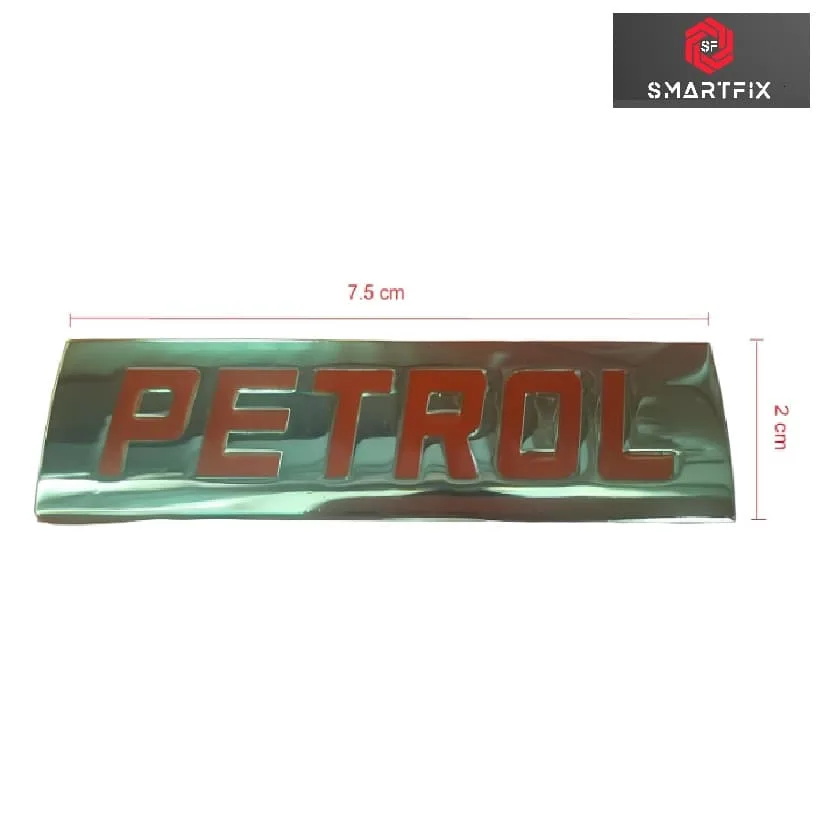 Petrol Badge Car Monogram Sticker for Fuel Tank Metal Silver with Red Text - Image 2
