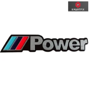 Power 3D Metal Emblem Sticker Badge, with Adhesive for Cars, Bikes & More, Decal, Universal, Black and Grey, Pack of 1, 14.5X2.7X0.2 CM