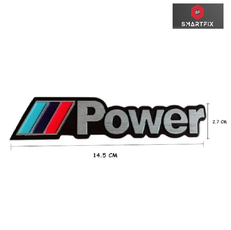 Power 3D Metal Emblem Sticker Badge, with Adhesive for Cars, Bikes & More, Decal, Universal, Black and Grey, Pack of 1, 14.5X2.7X0.2 CM - Image 4