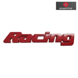 Racing 3D Metal Logo Badge Sticker for Cars and Bikes, Universal, Red, 13x2x0.5 cm, Pack of 1, Chrome, with Adhesive
