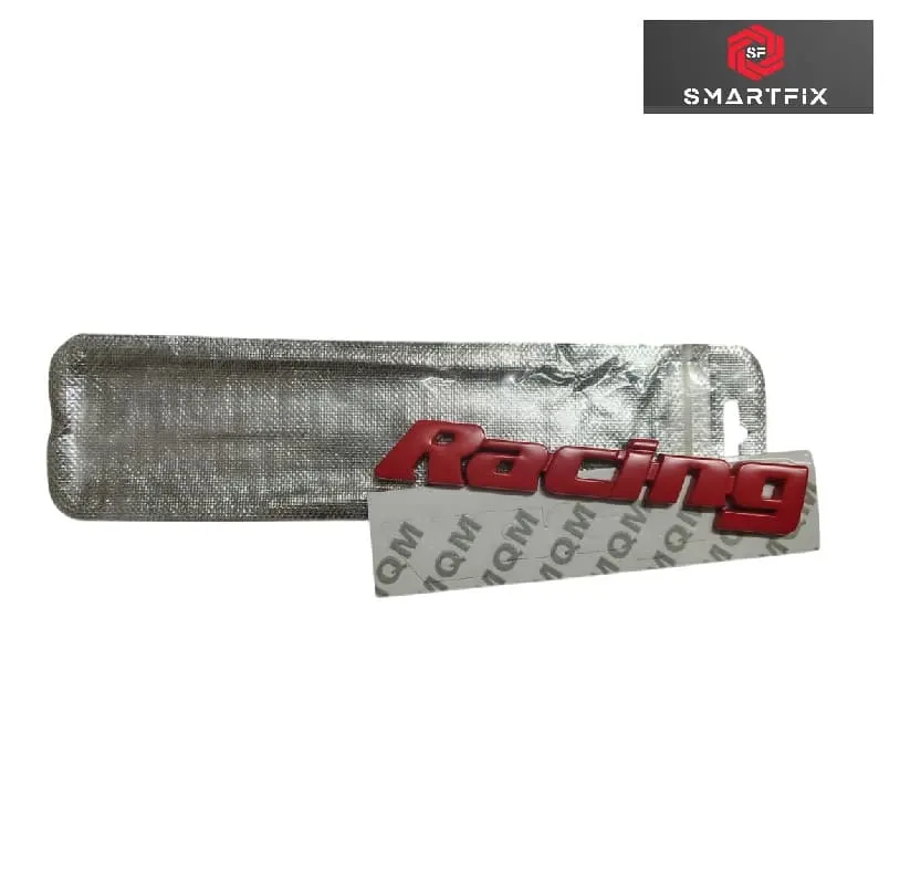 Racing 3D Metal Logo Badge Sticker for Cars and Bikes, Universal, Red, 13x2x0.5 cm, Pack of 1, Chrome, with Adhesive - Image 2