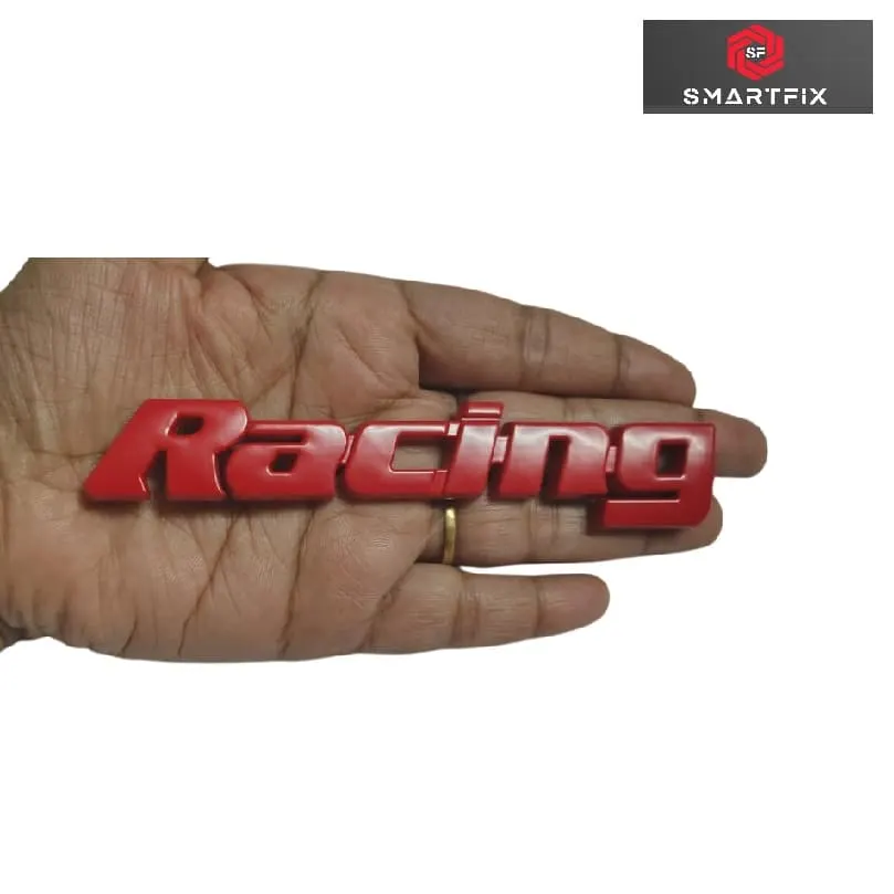 Racing 3D Metal Logo Badge Sticker for Cars and Bikes, Universal, Red, 13x2x0.5 cm, Pack of 1, Chrome, with Adhesive - Image 3