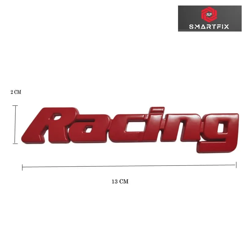 Racing 3D Metal Logo Badge Sticker for Cars and Bikes, Universal, Red, 13x2x0.5 cm, Pack of 1, Chrome, with Adhesive - Image 4