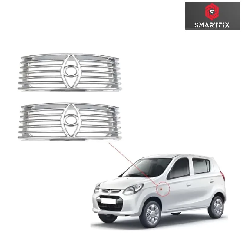 Car Side Lamp/Indicator Chrome Jali Frame Grill Cover, Silver Color, Set of 2 Pcs