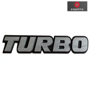 Turbo 3D Metal Emblem Sticker Logo Badge, Black and Silver, 15X2.5X0.2 CM, Universal, Chrome with Adhesive, Stylish Look, Pack of 1