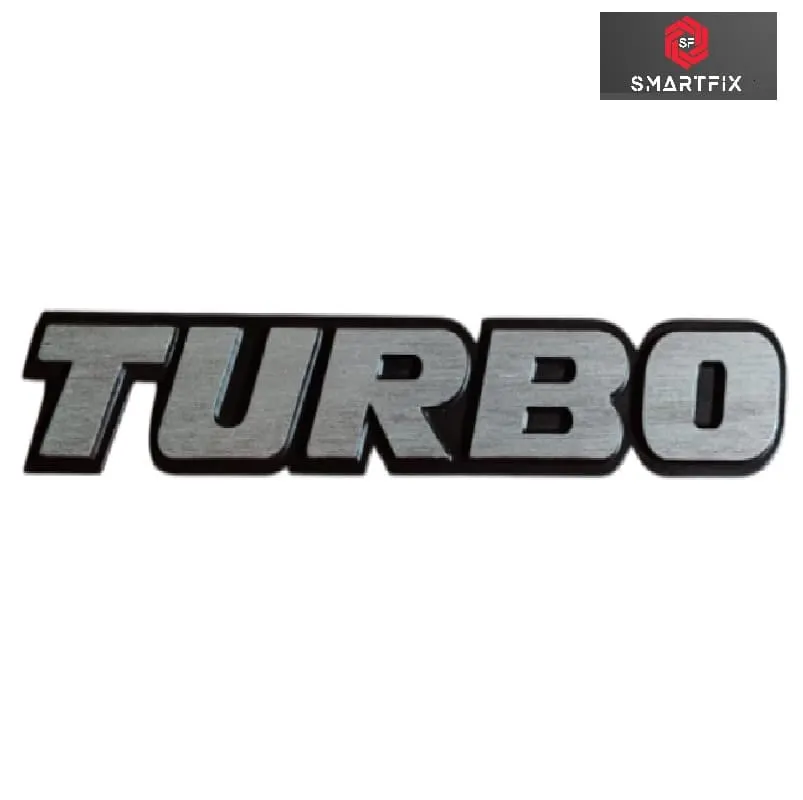 Turbo 3D Metal Emblem Sticker Logo Badge, Black and Silver, 15X2.5X0.2 CM, Universal, Chrome with Adhesive, Stylish Look, Pack of 1
