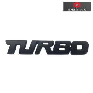 Turbo 3D Metal Car Monogram Sticker Logo Badge 12.7x2x0.5 cm for Stylish Look of Your Vehicle, Universal, Black, Chrome with Adhesive, Black Color
