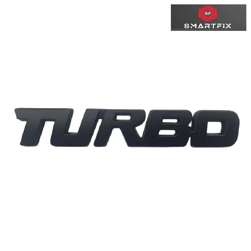 Turbo 3D Metal Car Monogram Sticker Logo Badge 12.7x2x0.5 cm for Stylish Look of Your Vehicle, Universal, Black, Chrome with Adhesive, Black Color