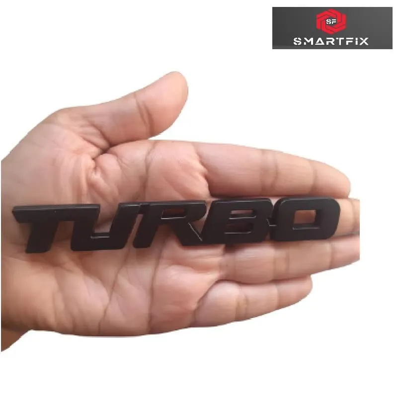 Turbo 3D Metal Car Monogram Sticker Logo Badge 12.7x2x0.5 cm for Stylish Look of Your Vehicle, Universal, Black, Chrome with Adhesive, Black Color - Image 4
