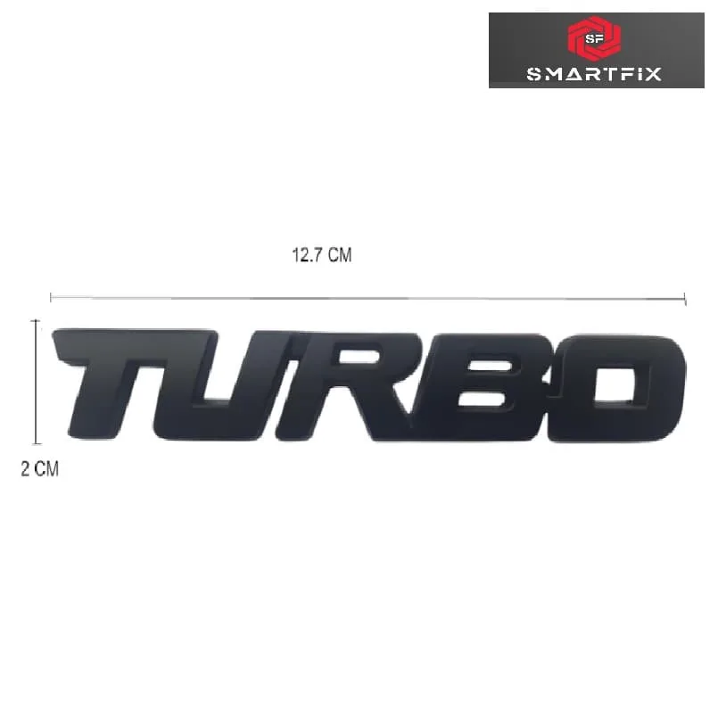 Turbo 3D Metal Car Monogram Sticker Logo Badge 12.7x2x0.5 cm for Stylish Look of Your Vehicle, Universal, Black, Chrome with Adhesive, Black Color - Image 3