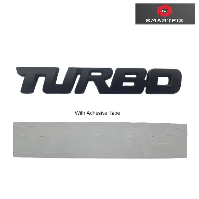 Turbo 3D Metal Car Monogram Sticker Logo Badge 12.7x2x0.5 cm for Stylish Look of Your Vehicle, Universal, Black, Chrome with Adhesive, Black Color - Image 2
