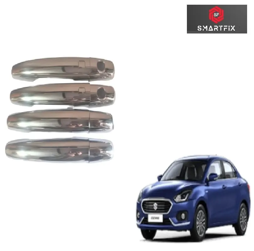 Maruti Suzuki DZIRE 2017 Sensor Catch Cover with Sensor Hole Door Handle Cover/Protector, Chrome Finish, Silver, ABS Material, Set of 4 Pcs