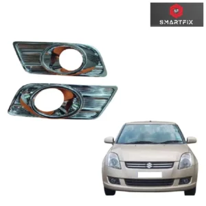 Fog Lamp Cover/Fog Light Chrome for Suzuki Dzire Type-1 (2009-2011) | Easy Installation, Pack of 2, Silver