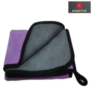Smartfix Microfiber Multipurpose Cleaning Cloth, 1Pc - 60 x 40 cms XL - 600 GSM, Purple and Grey, Double-Sided | Scratch & Lint Free, Long Lasting | Reusable Towels for Car Bike & Kitchen Cleaning