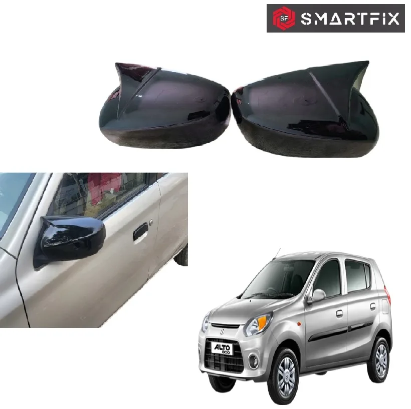 Batman Style Side Mirror Covers Plain Without Cut for Alto 800 2019 Model Glossy Black, Set of 2 LH & RH