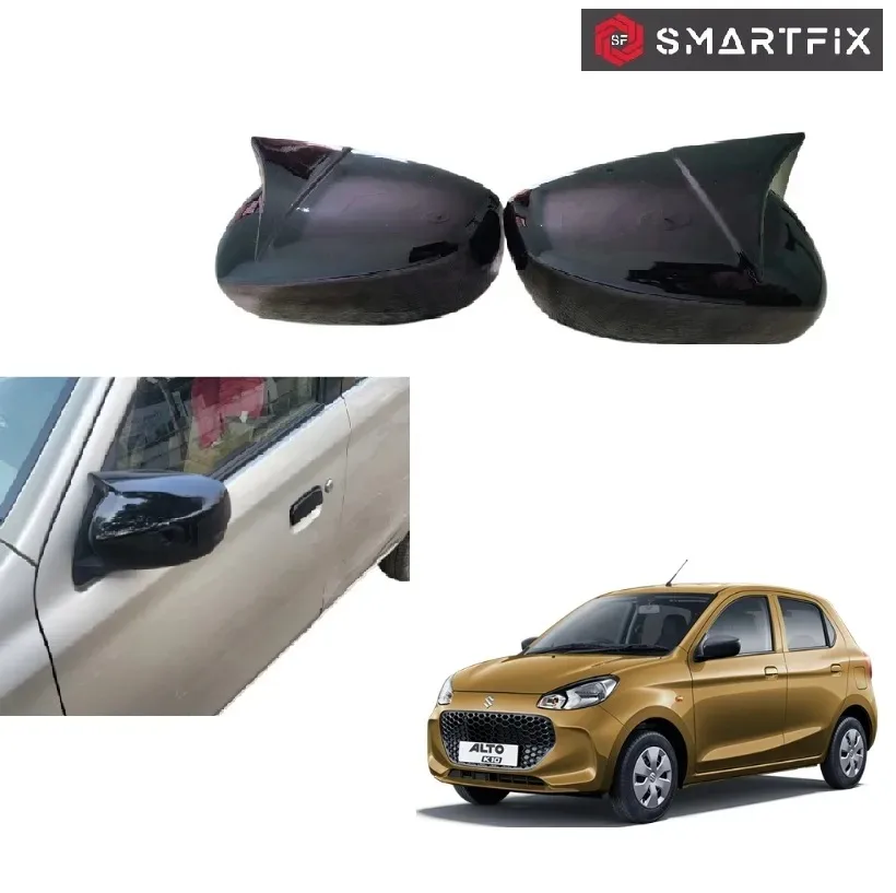 Batman Style Side Mirror Cover Plain Without Cut for Alto K-10 2022 VXI Model Plain, Glossy Black, Set of 2 LH & RH