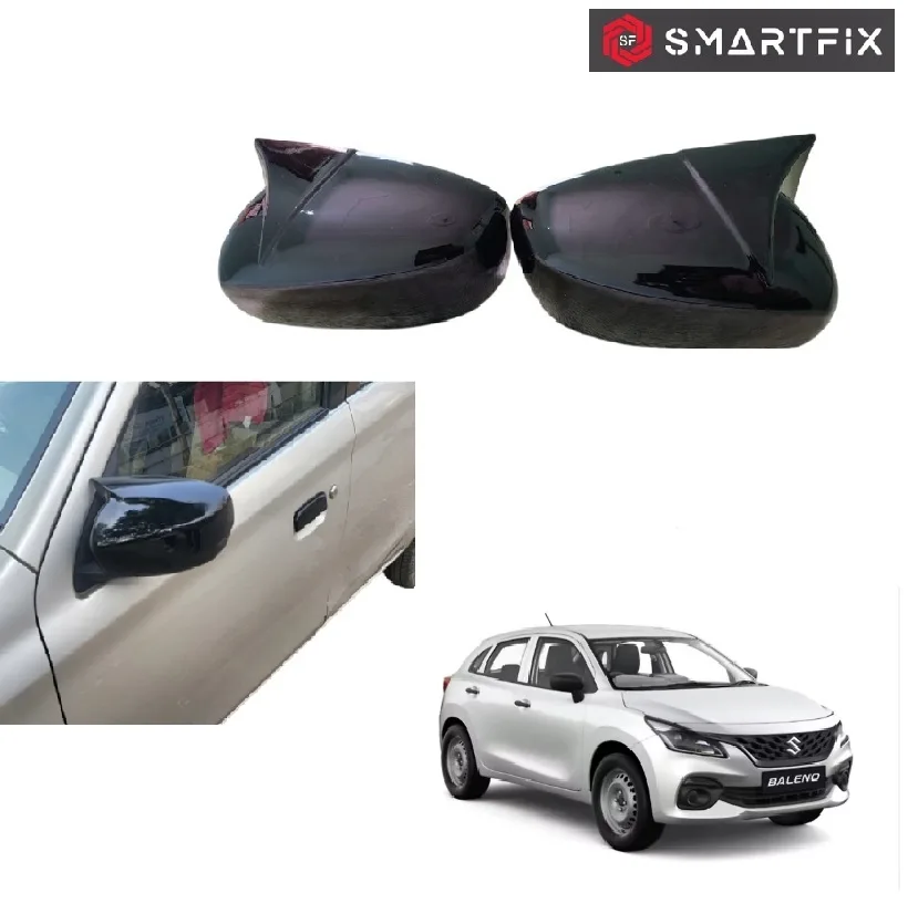 Batman Style Side Mirror Covers Plain Without Cut for Baleno 2022 Sigma Model, Glossy Black, Set of 2 LH & RH