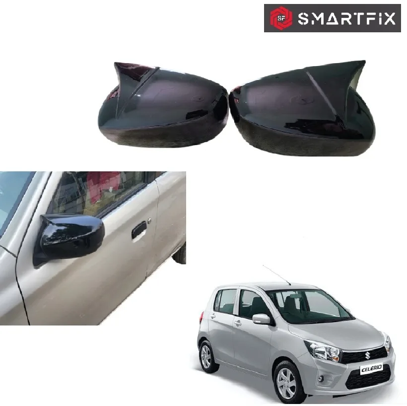 Batman Style Side Mirror Cover Plain Without Cut for Celerio Old LXI Model Glossy Black, Set of 2 LH & RH