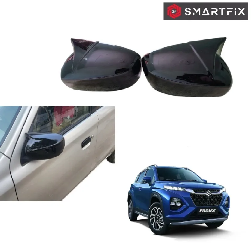 Batman Style Side Mirror Covers Plain without Cut for Fronx Sigma Model, Glossy Black, Set of 2 LH & RH