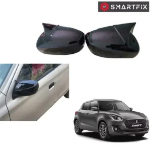 Batman Style Side Mirror Covers Plain Without Cut for Suzuki Swift 2018 LXI, Glossy Black, Set of 2 LH & RH