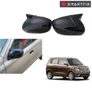 Batman Style Side Mirror Covers Plain without Cut for Wagonr 2019 VXI Model, Glossy Black, Set of 2 LH & RH