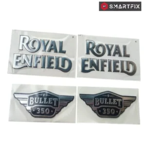 Royal Enfield & Bullet 350 Original Emblem Sticker Tank Monogram, Self Adhesive, Pack of 4, Silver