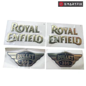 Royal Enfield & Bullet 350 Original Emblem Sticker Tank Monogram, Self Adhesive, Pack of 4, Gold