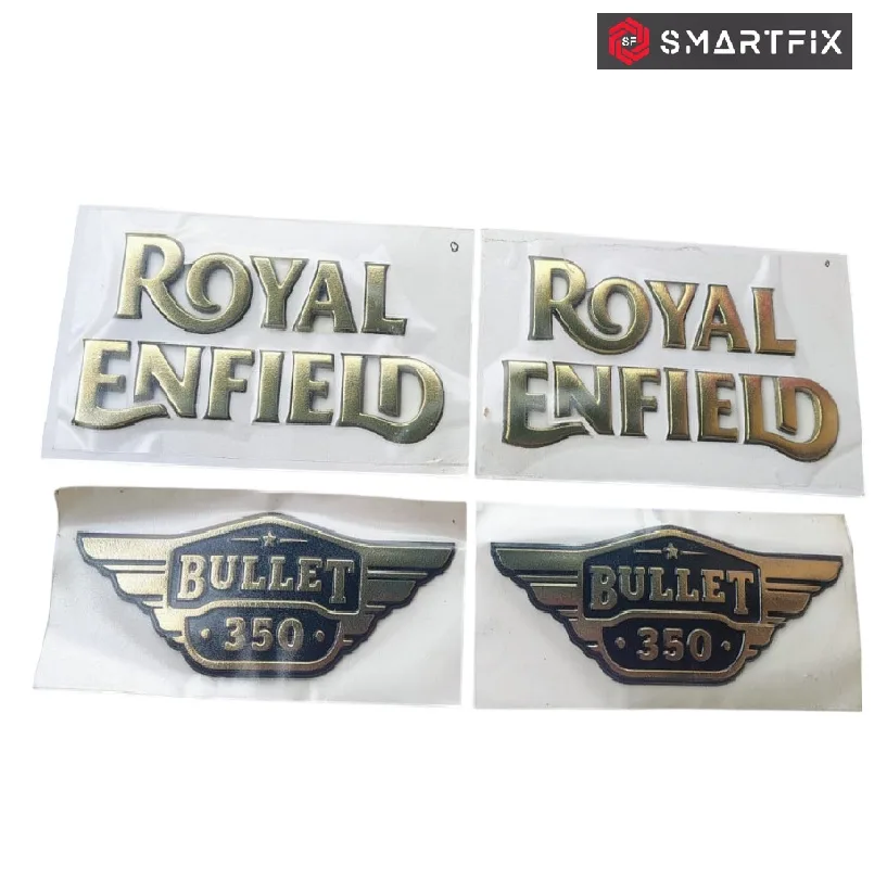 Royal Enfield & Bullet 350 Original Emblem Sticker Tank Monogram, Self Adhesive, Pack of 4, Gold