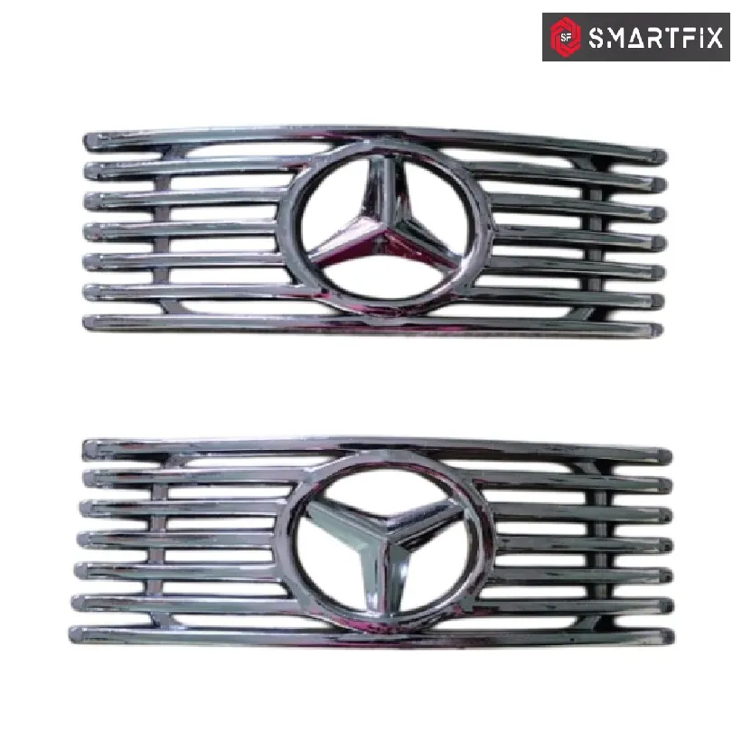 Car Side Lamp/Indicator Chrome Jali Frame Grill Cover, Triangle Design, Silver, Set of 2